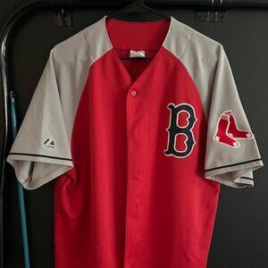Majestic Boston Red Sox Jersey XL — Red/Gray Button-Up MLB Fanwear